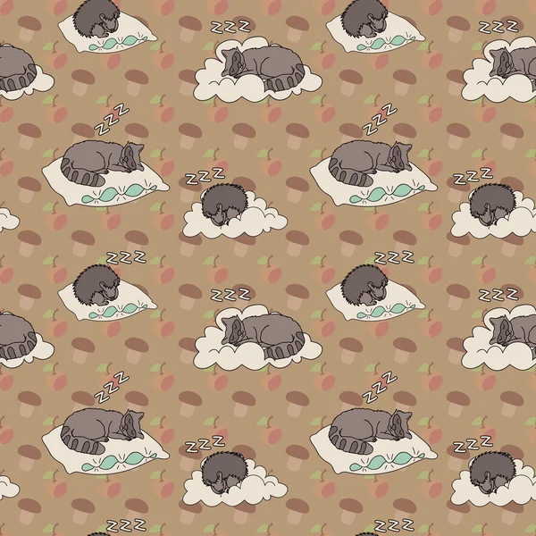 Seamless pattern with sleeping animals. — Stock Vector