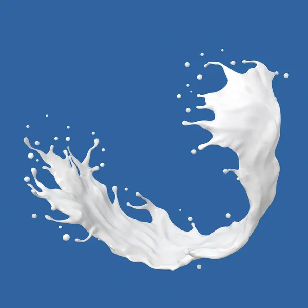 Vriden Mjölk Eller Yoghurt Stänk Isolerad Blå Bakgrund Rendering Klippbana — Stockfoto
