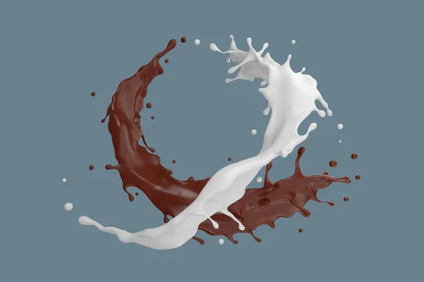 Rendering Mjölk Och Chokladstänk Tillsammans Med Klippbana — Stockfoto