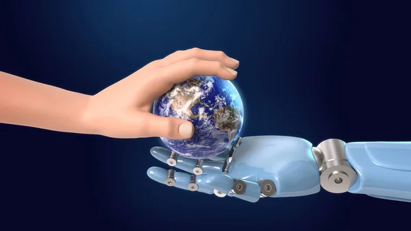 3d rendering present The future world, robots will be a part of life.