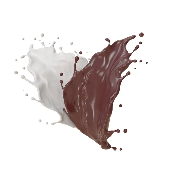 Splash Chocolate Milk Flow Mixed Clipping Path Rendering — ストック写真