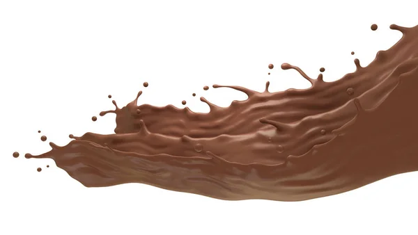 Folyékony Csokoládé Fröccsenés Hullám Fehér Háttér Renderelés — Stock Fotó