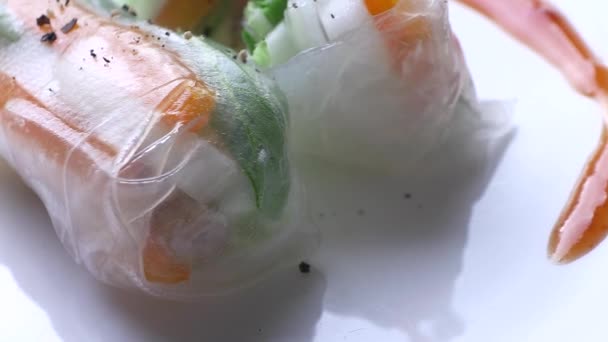 Vegetables Chicken Rice Paper Wrapped Chili Sauce Cooking Using Chicken — Video Stock