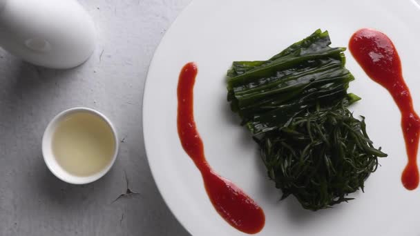 Seaweed Seaweed Sargassum Fusiforme Blanched Boiling Water Red Chili Pepper — Wideo stockowe