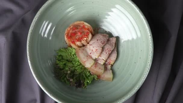 Bossam Kimchi Dans Bol Céramique Plats Porc Populaires Auprès Des — Video