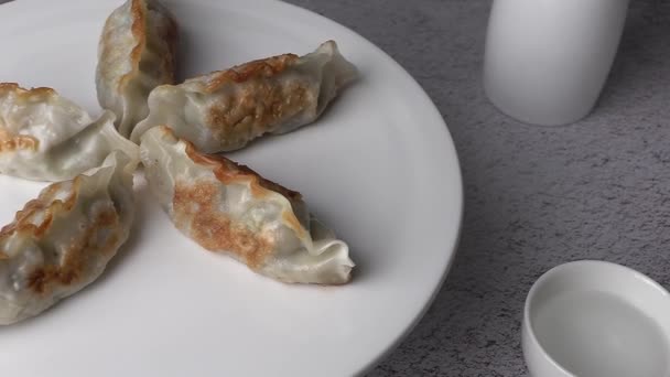 油炸饺子和酒 用肉和蔬菜做的油炸食品 — 图库视频影像
