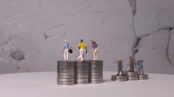 Miniatures Piles Pièces Avec Des Concepts Affaires Concept Inégalité Économique — Video