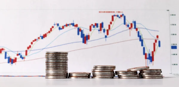 Concept Stock Investment Business Concept Pile Coins Graph — Stockfoto