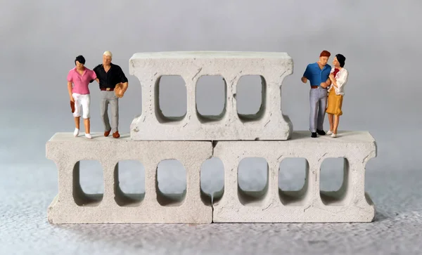 Brick Miniature People Concept Neighborhood Discord — Fotografia de Stock