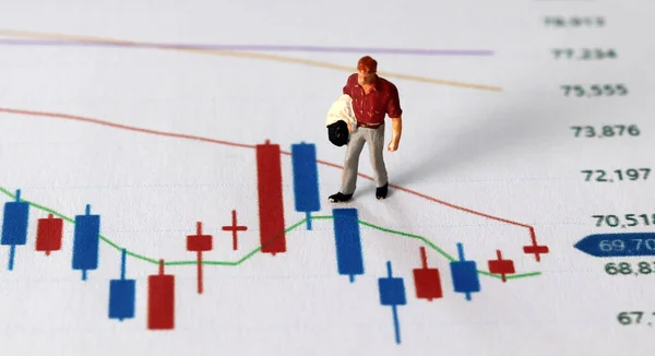 Business Concept Graphs Miniature People Miniature Man Walking Graph — Stock Fotó