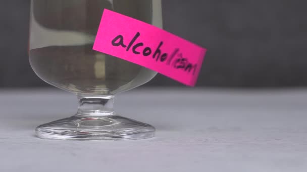 Alcoholism Text Paper Glass Concept Alcoholism Warning — Vídeo de Stock