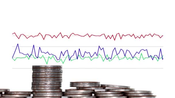 Conceito Negócio Com Pilhas Moedas Gráfico Flutuante — Vídeo de Stock