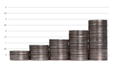 Çizgi çizgisi ve bozuk paraları olan bir iş konsepti. Hisse senedi ve yatırım kavramı.