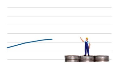 Değişen çizgiler ve minyatür insanlarla iş konsepti. Gelir eşitsizliği kavramı.