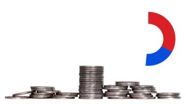 Dairesel grafik ve çizgi grafiği olan iş konsepti. Minyatür insanlar ve bozuk para yığınları.