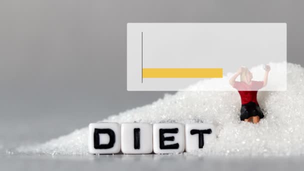 Cubo Bianco Con Testo Diet Una Donna Miniatura Sullo Zucchero — Video Stock