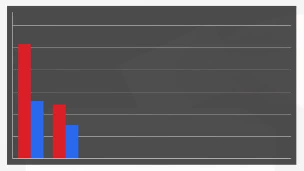 投票箱に投票を置くために手と青と赤の棒グラフとビジネスコンセプト 投票と選挙の概念 — ストック動画