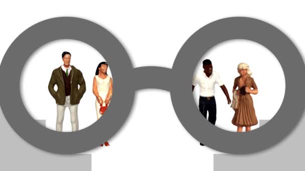 Various Miniature People Glasses Graphics Concepts Prejudice — Stock Video