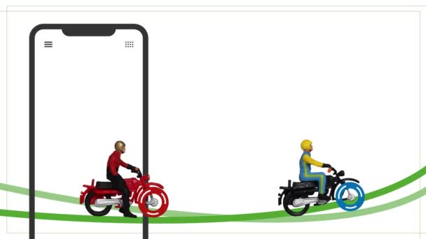 Miniaturowy Dostawca Motocykli Wykresów Koncepcja Biznesowa Grafiką Smartfona Oraz Stosami — Wideo stockowe
