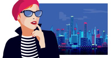 New York 'ta pop sanatları tarzında bir moda kızı. Vektör illüstrasyonu.