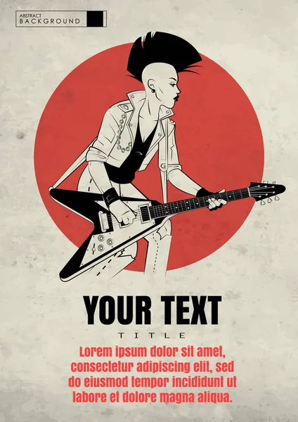 Hard Rock Festival Poster. Rocker Girl in a Leather Biker Jacket. — Stock Vector