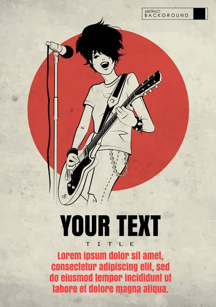 Hard Rock Festival Poster. Rocker Girl in a Leather Biker Jacket. — Stock vektor