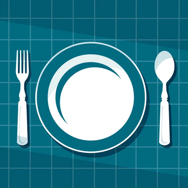 Plate Cutlery Shadows Spoon Knife Fork Vector Illustration — Stok Vektör