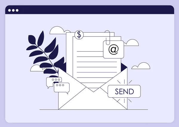 E-Mail-Marketing und Werbekonzept für Newsletter. — Stockvektor
