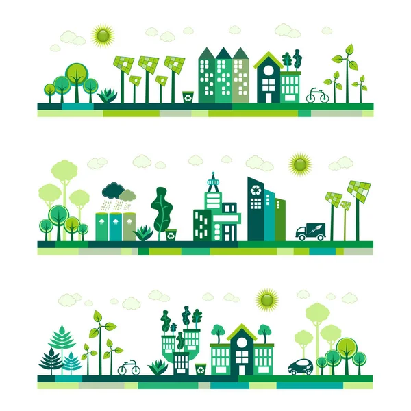 Green Eco Cidade Vivendo Banners Conceito — Vetor de Stock