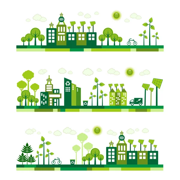 Green Eco Cidade Vivendo Banners Conceito — Vetor de Stock