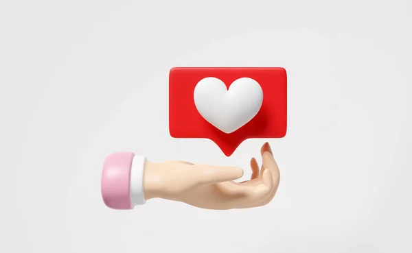 Hand Halten Wie Herzsymbole Mit Sozialen Medien Wie Benachrichtigungen Isoliert — Stockfoto
