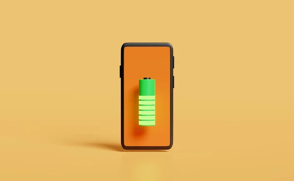 Smartphone Mobile Phone Charging Battery Charge Indicator Isolated Orange Background — Stock Photo, Image