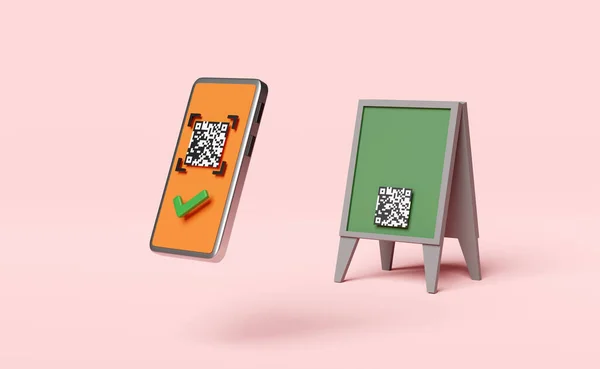 Oranžový Mobilní Telefon Nebo Smartphone Čárovým Kódem Kód Skenování Zaškrtávací — Stock fotografie