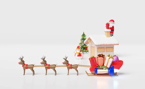 Сани Северных Оленей Реактивным Двигателем Санта Клаус Дом Подарочная Коробка — стоковое фото