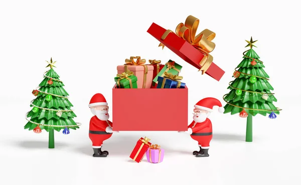 Babbo Natale Con Scatola Regalo Aperta Rossa Vuota Albero Natale — Foto Stock