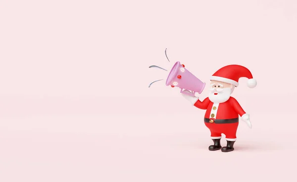 Santa Claus Μεγάφωνο Ηχείο Χειρός Απομονωμένο Ροζ Φόντο Ιστοσελίδα Αφίσα — Φωτογραφία Αρχείου