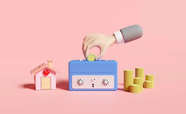 Businessman Hands Holding Coin Piggy Bank Safe Box House Gold — Stock Photo, Image