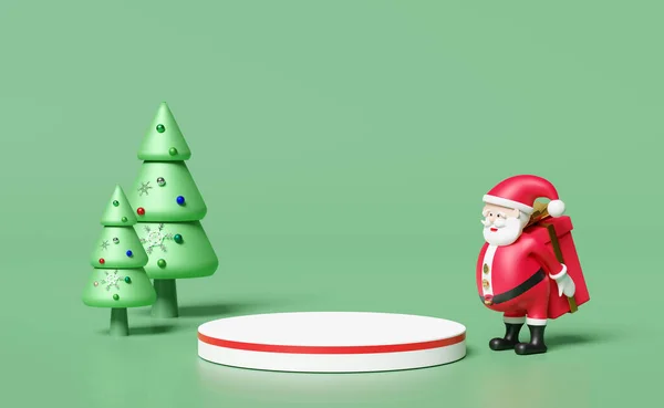 Babbo Natale Con Scatola Regalo Albero Natale Palco Del Cilindro — Foto Stock