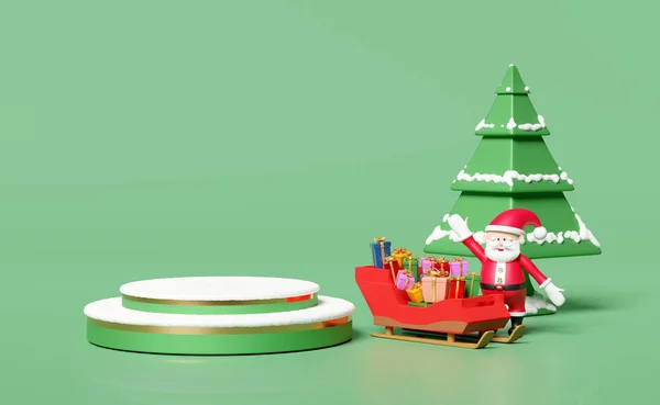 Санта Клаус Санями Подарочная Коробка Елка Цилиндр Сцены Подиум Пуст — стоковое фото