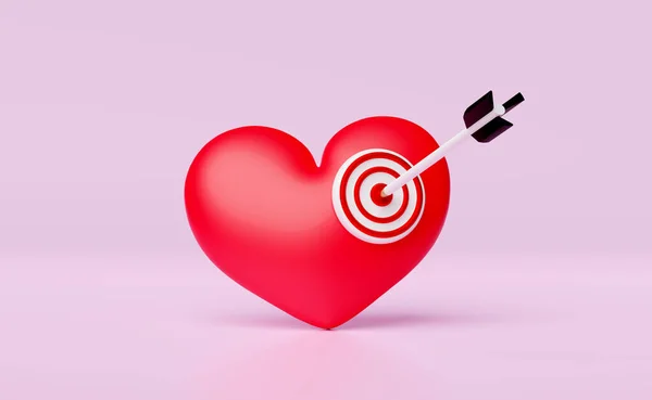 Rotes Herz Mit Weißroter Zielscheibe Pfeile Oder Pfeil Isoliert Auf — Stockfoto