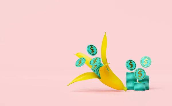 Yellow Banana Pile Stacked Coin Isolated Pink Background Easy Finance — Fotografia de Stock