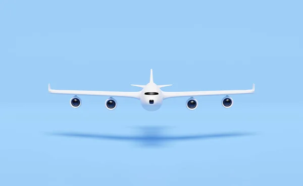 Letadlo Izolované Modrém Pozadí Pohled Zepředu Tryskové Komerční Letadlo Koncept — Stock fotografie