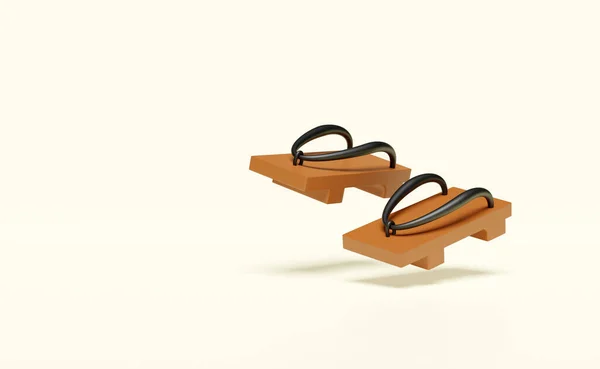 Brown Japonês Sapatos Madeira Isolado Fundo Cor Creme Conceito Ilustração — Fotografia de Stock