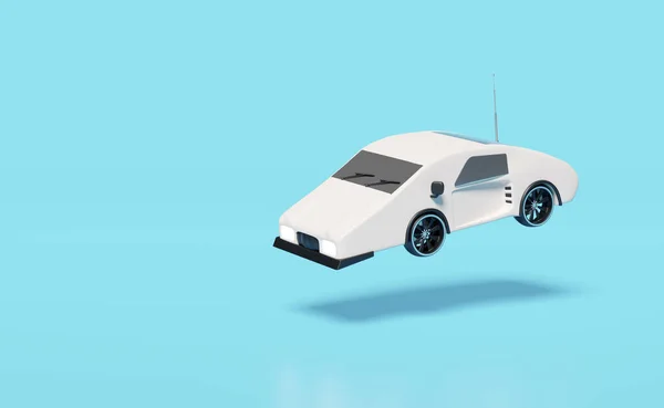 Παιχνίδι Λευκό Σπορ Αυτοκίνητο Ραδιόφωνο Απομονώνονται Μπλε Φόντο Έννοια Εικόνα — Φωτογραφία Αρχείου