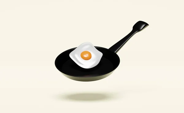 Fried Eggs Frying Pan Healthy Breakfast Fried Egg Isolated Cream — Stock Photo, Image