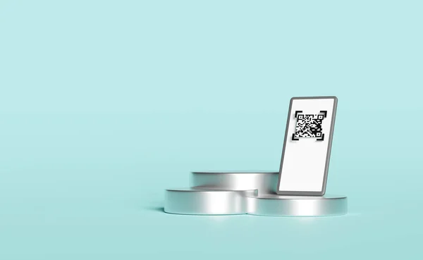 Stříbrný Mobilní Telefon Nebo Smartphone Pódiem Prázdný Čárový Kód Kód — Stock fotografie