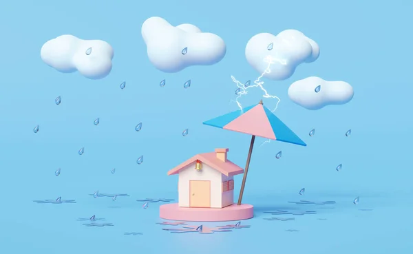 Stage Podium Empty House Umbrella Cloud Drop Rain Water Thunder — Stock Photo, Image