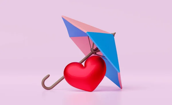 Niedliche Valentine Rote Herzen Schützen Mit Regenschirm Isoliert Auf Rosa — Stockfoto