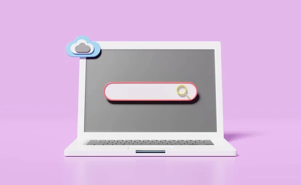 Szary Monitor Laptopa Pustym Paskiem Wyszukiwania Szkło Powiększające Chmura Odizolowana — Zdjęcie stockowe