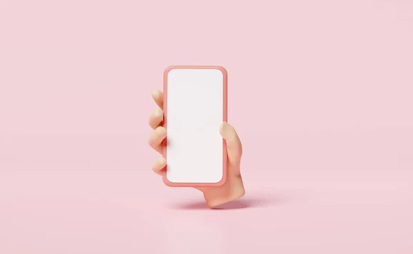 Hand Holding Smartphone Isolated Pink Background Hand Using Mobile Phone — Stock Photo, Image